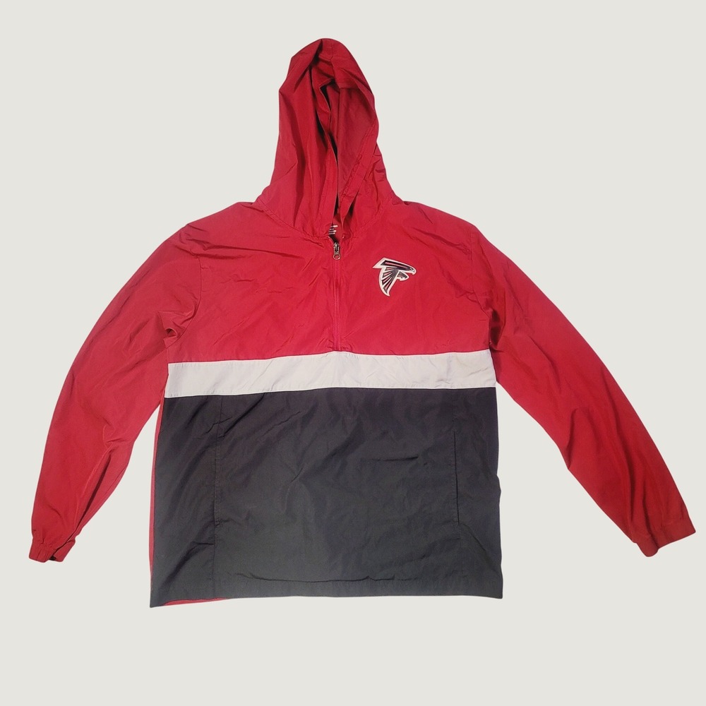 NFL Men's Atlanta Falcons Quarter Zip Windbreaker Jacket L Red Hooded B2